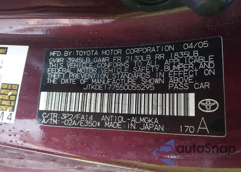 2005 Scion Tc from USA, damaged, VIN JTKDE177550055295